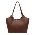 Deep brown pebble leather tote bag with adjustable shoulder straps and fashion logo - Coffee