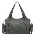 Borsa tote retrò verde scuro in pelle PU opaca con tasche laterali e zip argentate - Verde