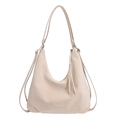 Versatile beige large capacity leather backpack and tote bag for daily commute - White