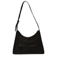 Minimalist black faux suede hobo bag with adjustable strap and gold zipper pocket - Black