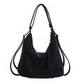 Versatile black suede tote bag with fringe zippers and adjustable dual shoulder straps - Black