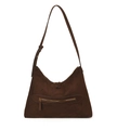 Retro dark brown matte suede underarm bag with adjustable strap and vintage zippers - Brown