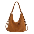 Brown leather large tote bag with convertible shoulder straps and fashion leather label - Brown