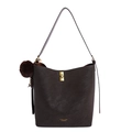 Dunkelbraune Shopper-Tasche mit goldenem Drehverschluss und Plüsch-Anhänger - Mit Anhänger / Ebenholz