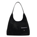 Sac fourre-tout élégant en daim noir givré avec bandoulière en cuir pour femme chic - Noir