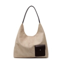 Sac hobo beige en cuir dépoli avec poche en cuir marron foncé et boucle métallique chic - Kaki