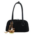 Borsa sottobraccio in pelle scamosciata nera con cuciture bianche e orsetto - Con Ornamento / Nero