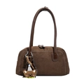 Borsa a tracolla retrò in pelle scamosciata color caffè con ciondolo a orso - Con Ornamento / Marrone