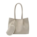 Bolso tote beige crema en cuero sintético con estuche pequeño con cremallera para mujer - Blanco Roto