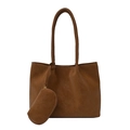 Bolso tote grande de cuero sintético marrón con mini neceser con cremallera a juego - Marrón