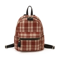 Klassieke rugzak met rood-beige ruitjes, zwarte leren riemen en gouden details - Rood