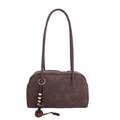 Vintage brown faux suede shoulder bag with bohemian beaded pendant detail - Brown