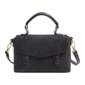 Sac à bandoulière vintage marron café foncé élégant en cuir texturé et détails dorés - Marron