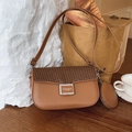 Sac bandoulière en cuir marron avec rabat pied-de-poule et mini porte-monnaie - Kaki Foncé