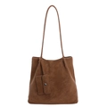 Sac fourre-tout vintage marron caramel en similicuir mat avec petite pochette assortie - Marron