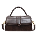 Bolso de mano retro marrón oscuro con asa gruesa y detalles de metal dorado - Marrón