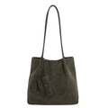 Grand sac cabas minimaliste vert olive avec bandoulières et charm porte-monnaie assorti - Vert Foncé