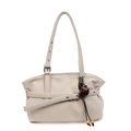 Borsa tote retrò color crema in ecopelle con ciondolo floreale e tracolla regolabile - Con Ciondolo / Bianco Sporco