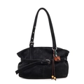 Borsa tote vintage nera opaca da donna con ciondolo a nappe e tracolla elegante - Con Ciondolo / Nero