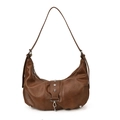 Borsa hobo retrò in pelle PU marrone scuro con rivetti a stella argento e forma a luna - Marrone