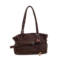 Borsa tote vintage in pelle marrone scuro con tracolla regolabile e ciondolo a nappa - Con Ciondolo / caffè
