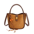 Bolso bombonera vintage de ante marrón con borla de madera y hebilla metálica - Gamuza Marrón