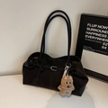 Grand sac fourre-tout vintage en daim marron avec bandoulière et pendentif ours - Avec Pendentif / Noir
