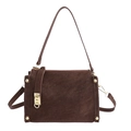 Sac bandoulière marron foncé en daim mat avec fermoir rotatif en métal doré - Marron