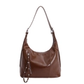 Borsa hobo marrone in finta pelle vintage con cerniera decorativa e nappa di tendenza - Marrone