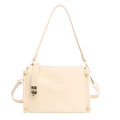 Petit sac carré bandoulière beige minimaliste avec rivets dorés et bandoulière en cuir - Jaune Oie