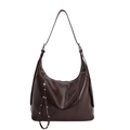 Borsa hobo minimalista in morbida pelle marrone scuro con cerniera e rivetti decor - Marrone