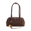 Borsa a spalla Boston marrone caffè retrò con cinturini rotondi e ciondoli decorativi - Con Ornamento / Marrone