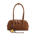 Borsa sottobraccio retrò in pelle scamosciata marrone scuro con nappe e cuciture bianche - Con Ornamento / Marrone