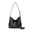 Minimalistische schwarze Shopper-Tasche aus Leder mit verstellbarem Riemen und Gold-Details - Schwarz