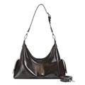 Dunkelbraune Hobo-Tasche aus Ölwachsleder mit verstellbarem Riemen und Silberbeschlägen - Groß / Braun