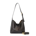 Dunkelbraune Hobo-Tasche aus weichem Leder mit verstellbarem Gurt und Gürtel-Detail - Dunkelbraun