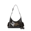 Dunkelbraune Hobo-Tasche aus glänzendem Ölwachsleder mit verstellbaren Riemen - Klein / Braun
