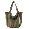 Minimalist military green washed canvas tote bag with wide shoulder strap for daily use - Green