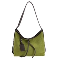 Green suede hobo shoulder bag with brown leather trim and vintage tote design - Green