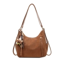 Retro brown large capacity tote bag with tassels and cute bear charm on white background - With Pendant / Brown