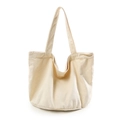 Minimalist cream beige canvas tote bag with a spacious round bottom and shoulder straps - White