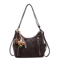Brown faux suede convertible backpack and shoulder bag with plush bear charm accessory - With Pendant / Brown