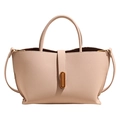 Bolso saco vintage rosa pálido en cuero con patrón de lichi y hebilla dorada - Caqui