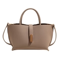 Bolso tipo cubo vintage francés en cuero granulado gris elefante con hebilla dorada - Gris elefante