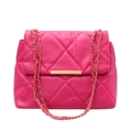 Sac rose fuchsia matelassé avec surpiqûres losanges et fermoir barre en métal doré - Rose Rouge
