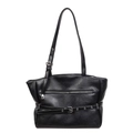 Minimalist black tote bag with vintage texture and silver buckle detail on white background - Black