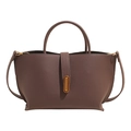 Bolso tipo cubo vintage francés en cuero moka con una elegante hebilla metálica dorada - Marrón