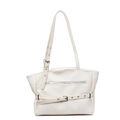 Creamy white textured leather tote bag with silver zipper and adjustable buckle straps - Off-white