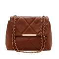 Sac bandoulière matelassé marron caramel foncé avec fermoir en métal doré - Marron