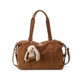 Große dunkelbraune Tote Bag mit verstellbarem Gurt und süßem Kaninchen-Anhänger - Mit Anhänger / Braun